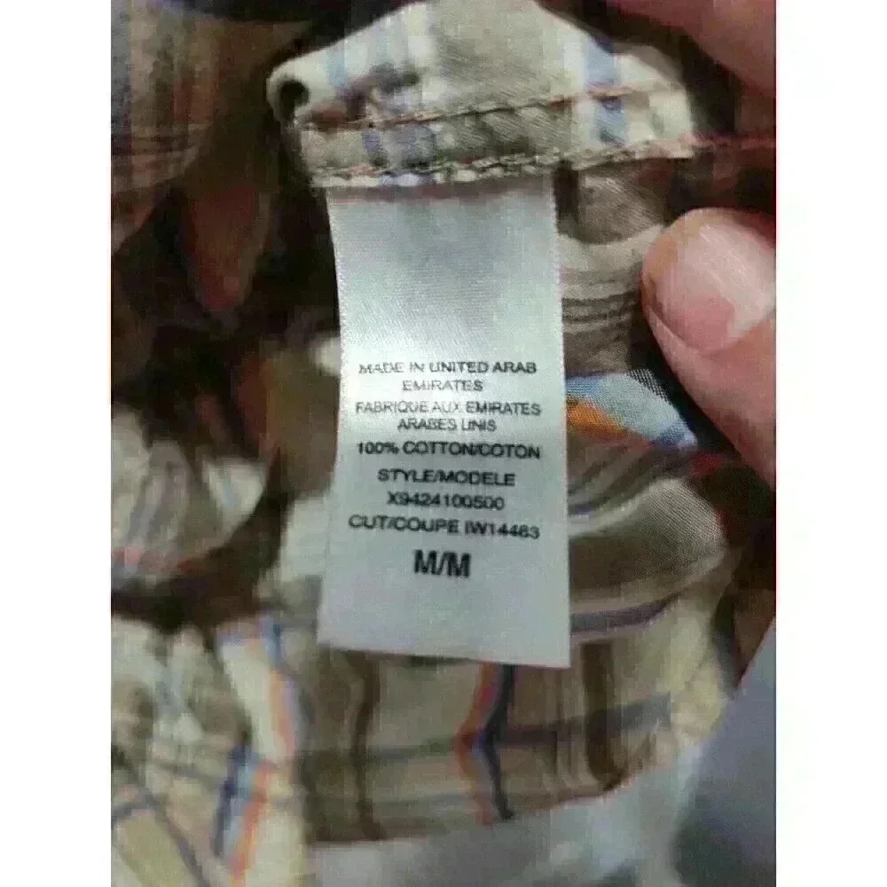 GUESS MENS‎ MEDIUM LONG SLEEVE SNAP DOWN ZIPPERED POCKETS WESTERN PLAID SHIRT